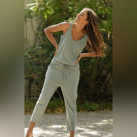 Frank & Eileen Pants - Frank & Eileen Sage Green Tie Waist Cotton Tank Jumpsuit Size Medium